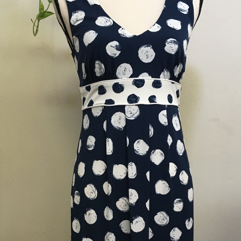 Target Merona Sleeveless Polka Dot Dress, Navy White, Good for Work! Fit & Flare - Picture 4 of 8